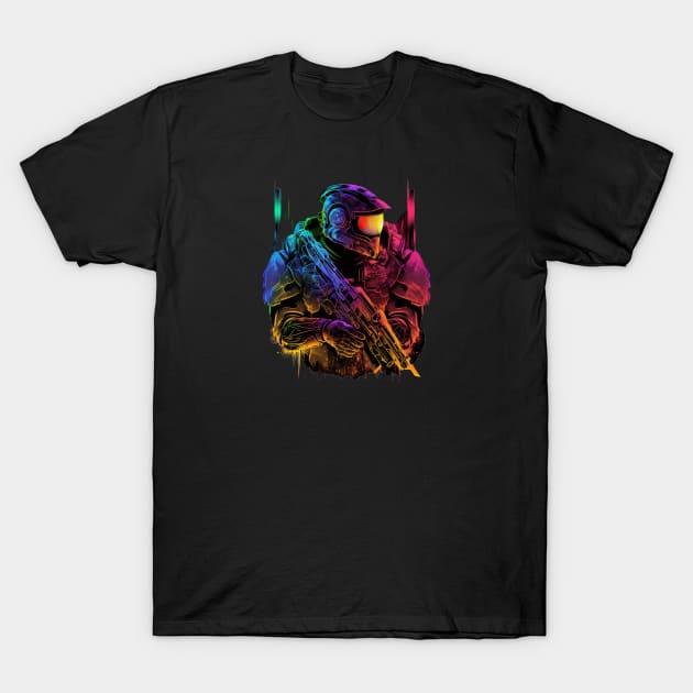 Halo Master Chief Neon - Original Artwork T-Shirt by Labidabop